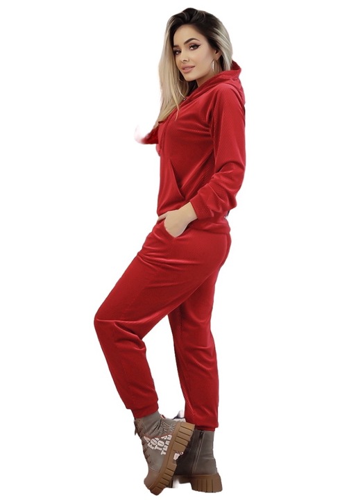 Trening fashion din material catifelat usor elastic M, Visiniu