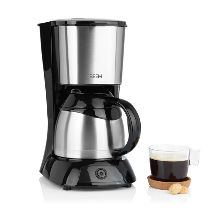 Кафемашина BEEM, Fresh Aroma Pure, капацитет 1,25 литра, до 10 чаши кафе, съвместима със смляно кафе, миещ се филтър, гарафа с двойни стени от неръждаема стомана, система против капене, интуитивна работа, неплъзгащи се крачета, черни