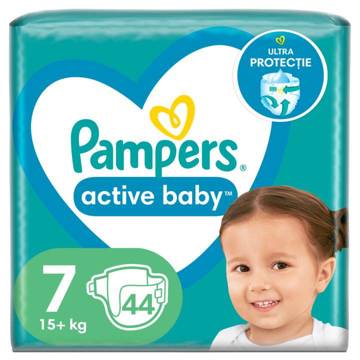 Scutece Pampers Active Baby Jumbo Pack, Marimea 7, 15+ kg, 44 buc