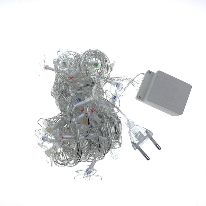 Instalatie de Craciun, sir de flori, multicolor, 5m, 50 led-uri