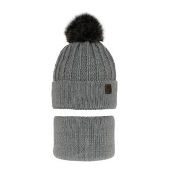 Set de iarna pentru baieti, caciula si fular verde, Gri