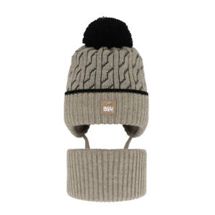 Set de iarna pentru baieti, caciula si fular maro Pikolo, marime 44-46 cm