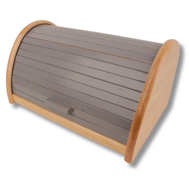 Cutie pentru depozitare paine, Ranita din lemn de fag, Pentru rulouri, Incapator, Mare, Culoare naturala + gri, Bucatarie, Elegant, Traditional, De la producator, Woodcarver, 40x25x20 cm