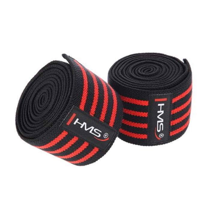 Set 2 bandaje fitness pentru genunchi Hms, Bumbac/Poliester, Rosu/Negru
