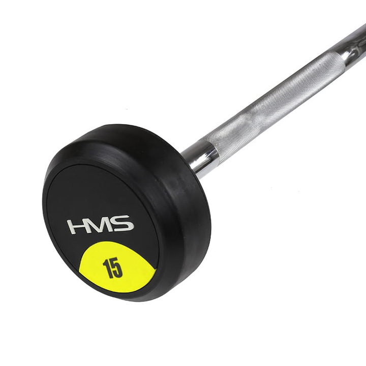 HMS GSL 15 kg ívelt súlyzór rúd gumírozott súlyokkal 117, 5 cm krómozott acél bicepsz és tricepsz edzéshez