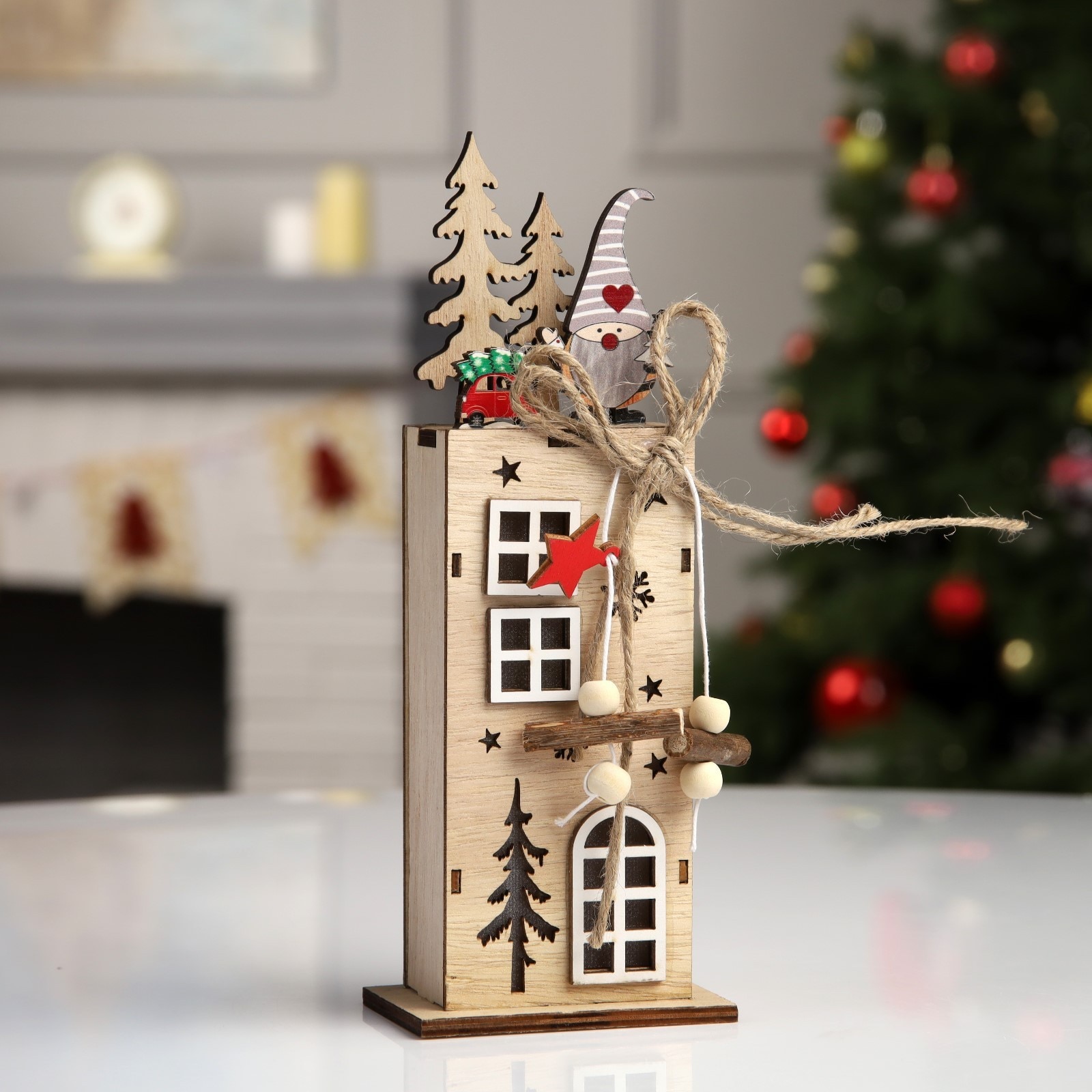 Светеща декорация Коледна къщичка, 22x8cm, MDF - eMAG.bg