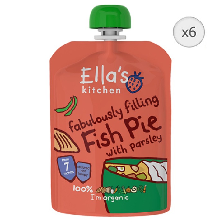 Комплект 6 x Органично пюре Ella's Kitchen от сьомга със зеленчуци, 130 гр