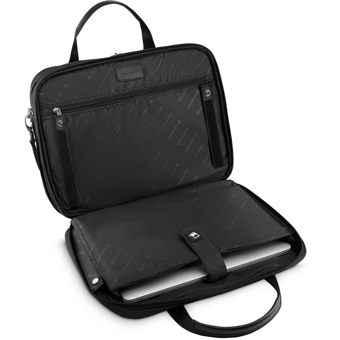 Geanta laptop, Zagatto, Negru, Business, Curea de umar si manere de transport, Extensibila, Buzunare exterioare pentru lucrurile esentiale, Atasabila valiza, Nylon/Poliester, geanta laptop 15.6 inch, 36x45x14 cm, LONDON, ZG109