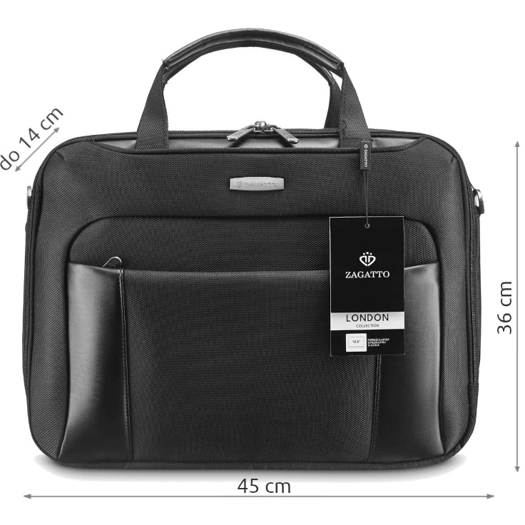 Geanta laptop, Zagatto, Negru, Business, Curea de umar si manere de transport, Extensibila, Buzunare exterioare pentru lucrurile esentiale, Atasabila valiza, Nylon/Poliester, geanta laptop 15.6 inch, 36x45x14 cm, LONDON, ZG109
