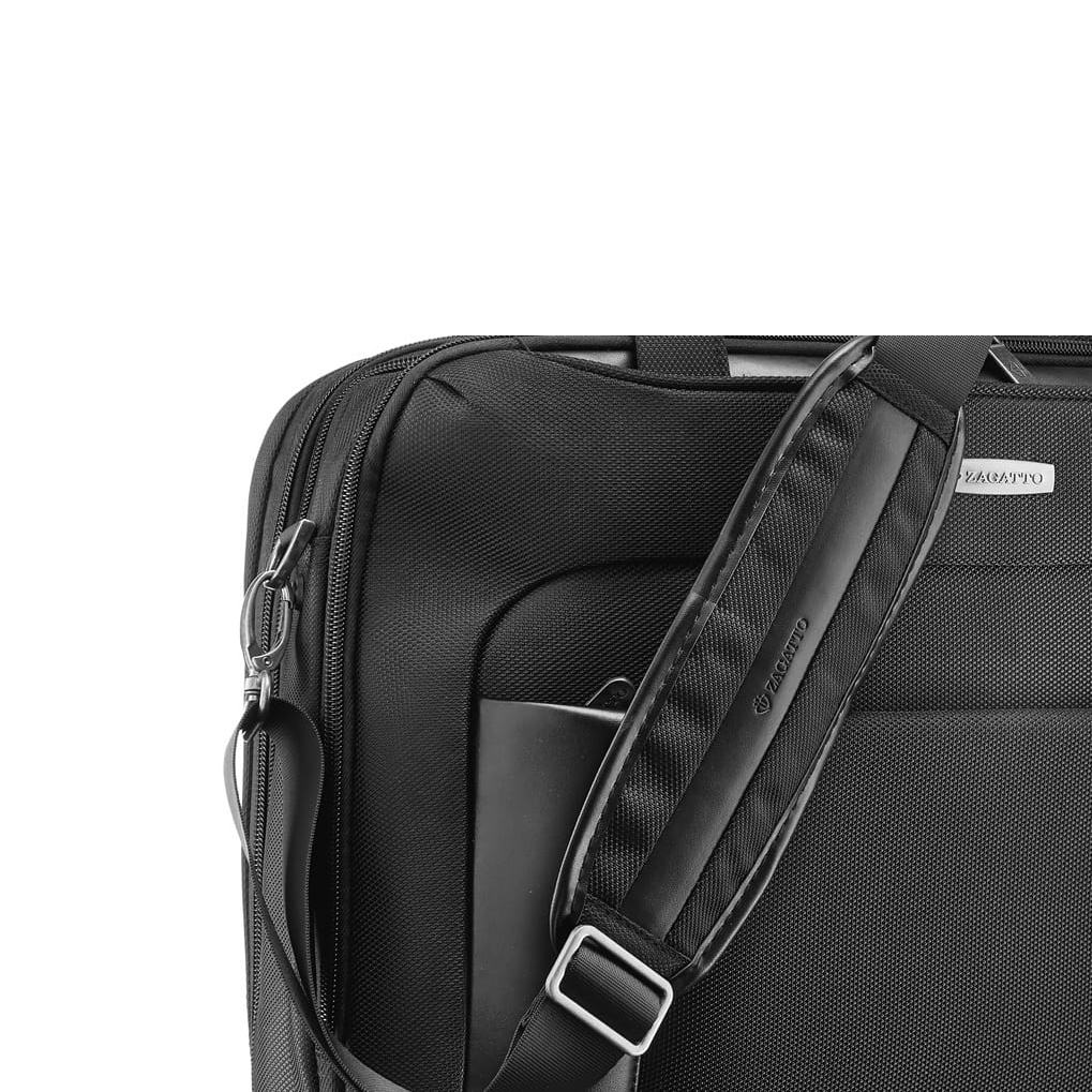 Geanta laptop, Zagatto, Negru, Business, Curea de umar si manere de transport, Extensibila, Buzunare exterioare pentru lucrurile esentiale, Atasabila valiza, Nylon/Poliester, geanta laptop 15.6 inch, 36x45x14 cm, LONDON, ZG109
