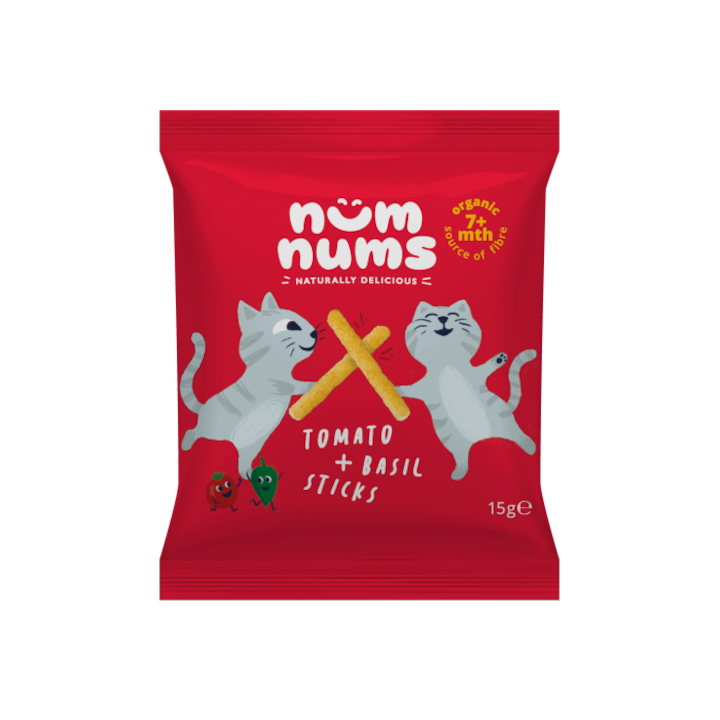 Sticksuri Bio cu rosii si busuioc, Num Nums, 20g, de la 7 luni