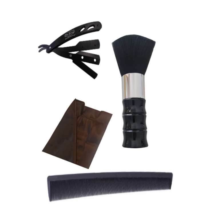 Pachet profesional pentru tuns Pelerina, Brici, Pamatuf, Pieptan