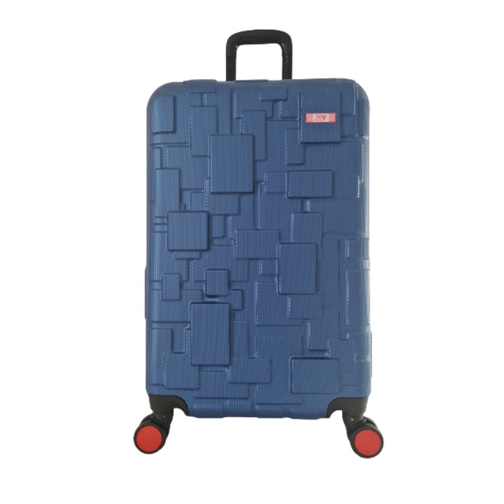 Troler mare, My Luggage LEGO, 75x47x33cm, roti duble, fermoar impermeabil, culoare Indigo/fermoar Rosu