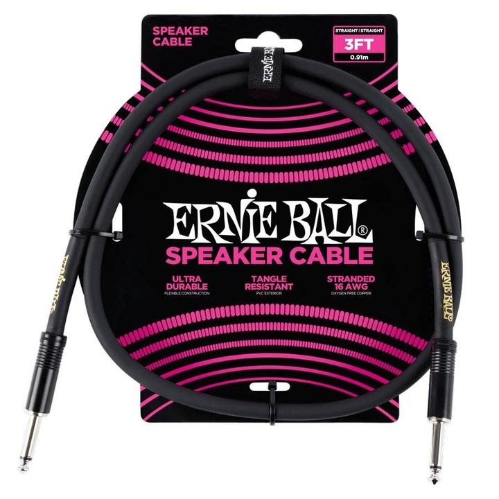 Ernie Ball hangsugárzó kábel, Jack Mono, 0.9 m, Fekete
