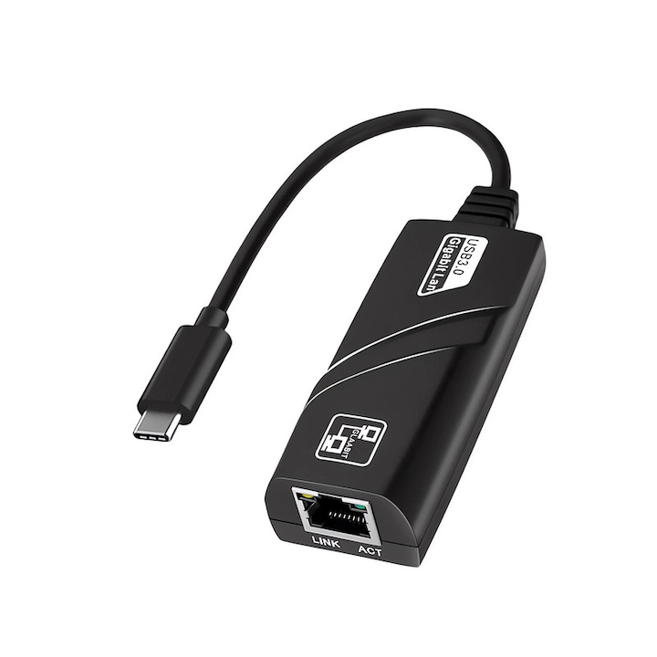 Adapterkábel, USB-C/RJ45, 1000 Mbps, fekete