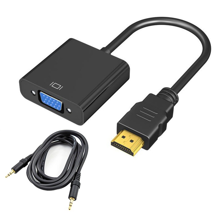 Adaptor pentru monitor, HDMI/VGA, Full HD, Negru