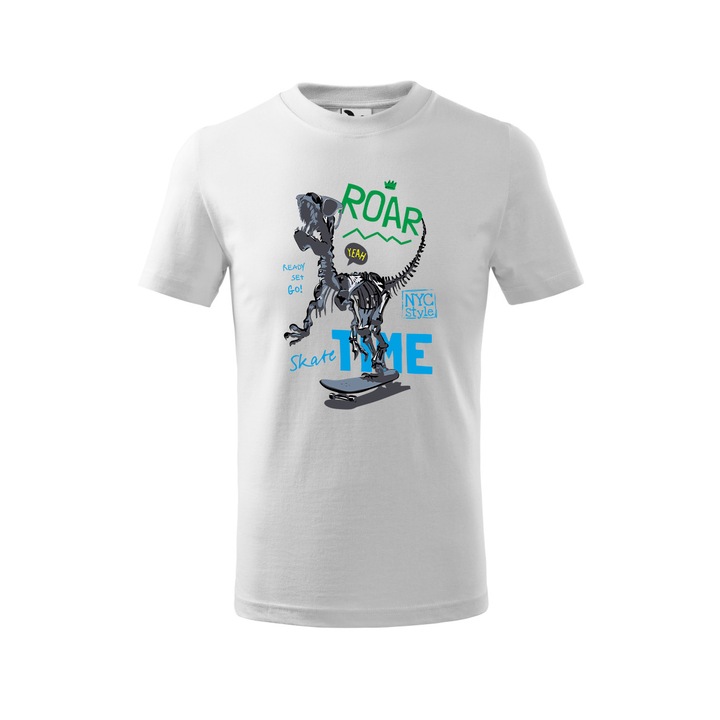 Tricou personalizat Dino #8, Malfini, Bumbac 100%, Alb, Copil, Marime 158