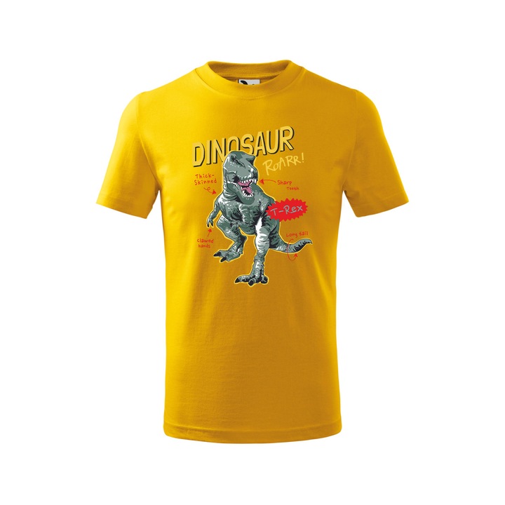 Tricou personalizat Dino #16, Malfini, Bumbac 100%, Galben, Copil, Marime 122