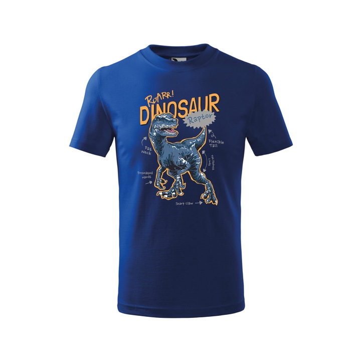 Tricou personalizat Dino #18, Malfini, Bumbac 100%, Albastru, Copil, Marime 122