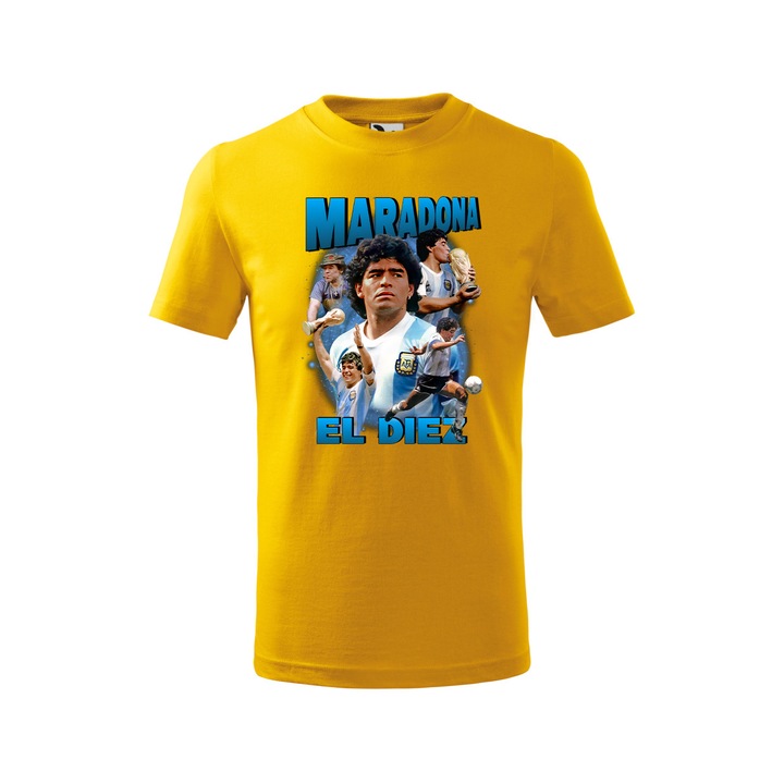 Tricou personalizat "Maradona", Malfini, Bumbac 100%, Galben, Copil, Marime 122