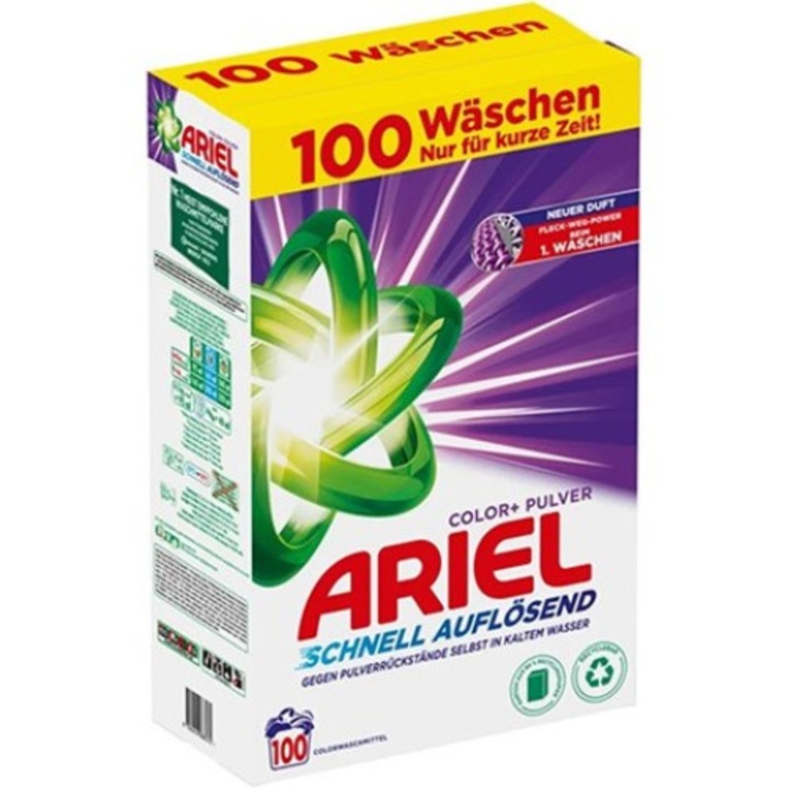 Detergent de rufe pudra, Ariel, Rufe colorate, 100 spalari, 6.5 Kg
