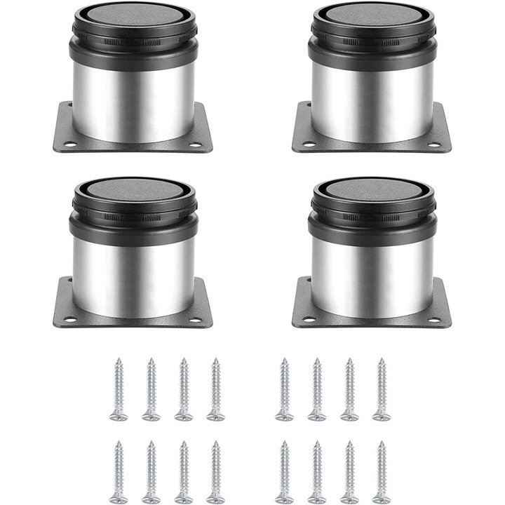 Set de 4 picioare pentru mobila, Metal, 60 x 50 mm, Argintiu