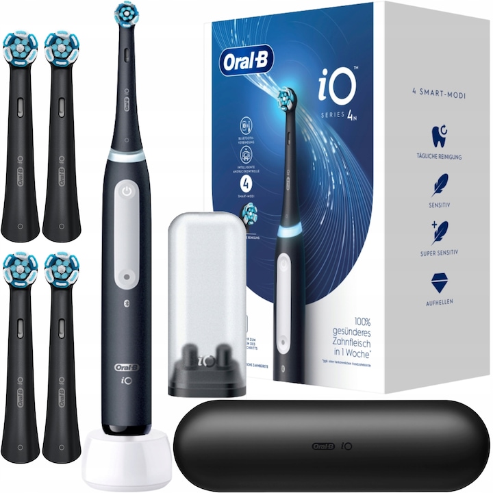 Szett, elektromos fogkefék Oral-B iO Series 4 Matt fekete, fekete, 4x Reserve Ultimate Clean