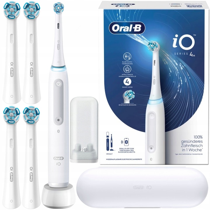 Szett, elektromos fogkefék Oral-B iO Series 4, egészen fehér, fehér, 4x Reserve Ultimate Clean