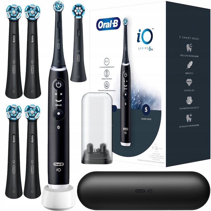Szett, elektromos fogkefék Oral-B iO Series 6, fekete, 4x Reserve Ultimate Clean