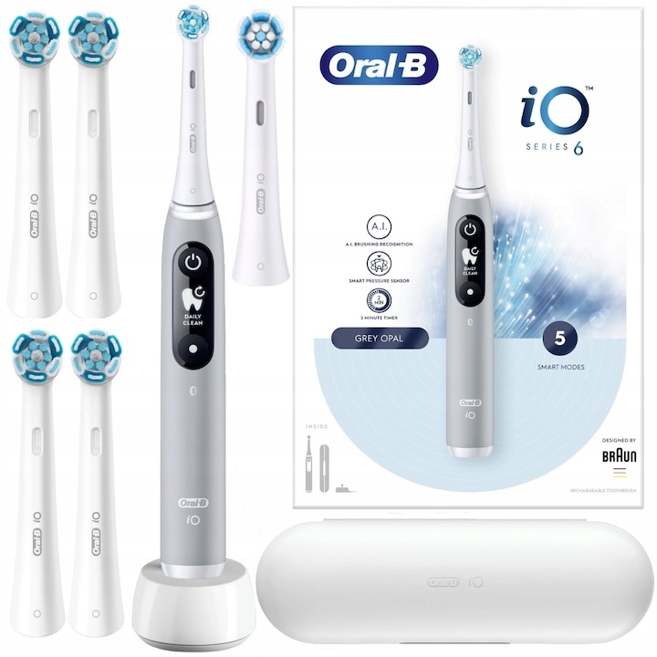 Szett, elektromos fogkefék Oral-B iO Series 6 szürke opál, szürke, 4x Reserve Ultimate Clean