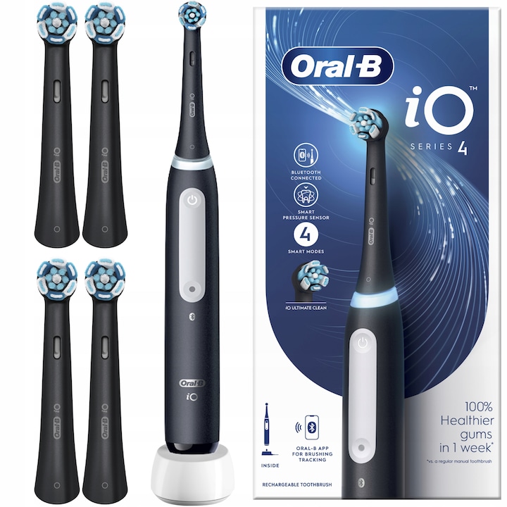 Szett, elektromos fogkefék Oral-B iO Series 4, fekete, 4x Reserve Ultimate Clean