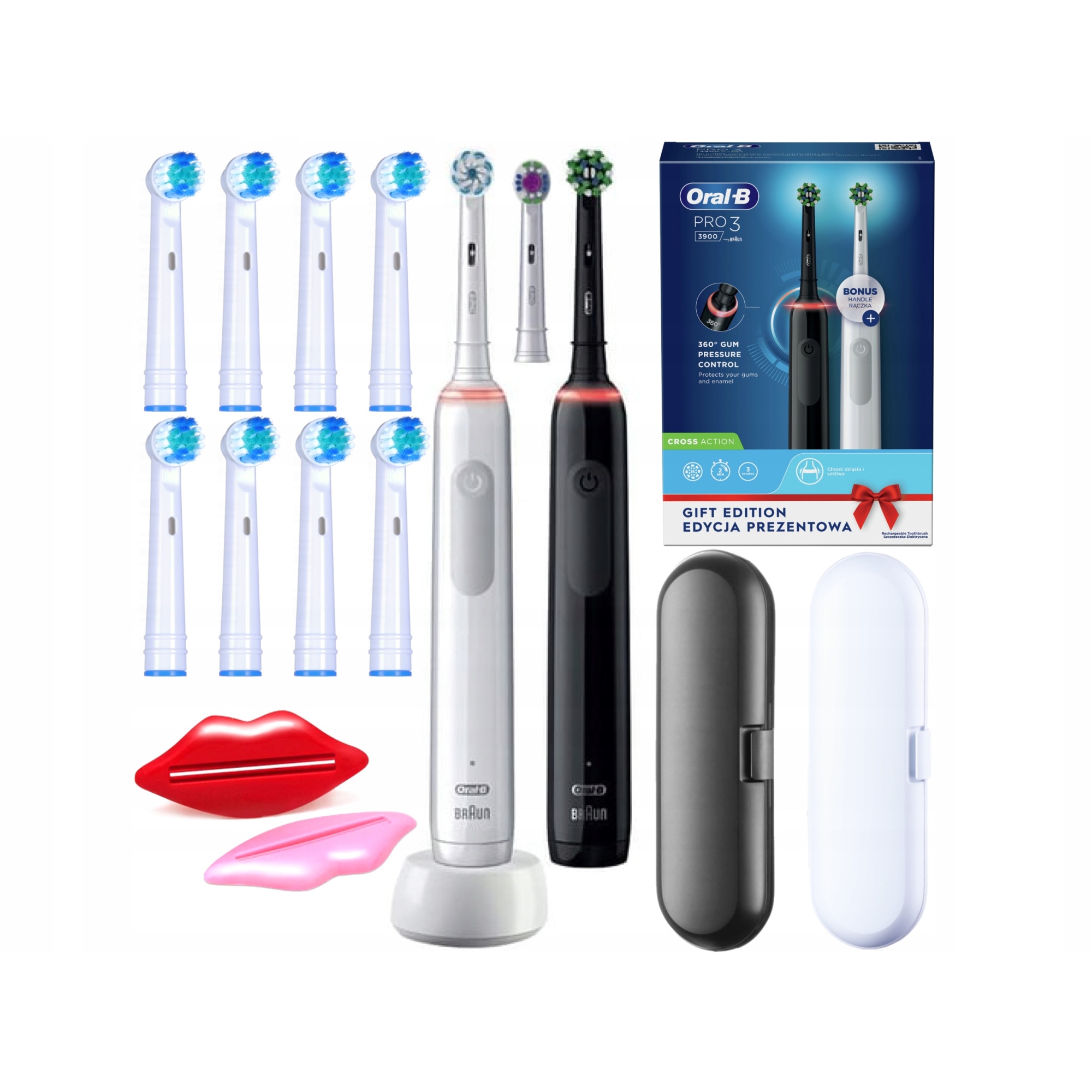 Set, 2x Periute De Dinti Electrice Oral-B PRO 3 3900, Negru, Alb, 8x ...