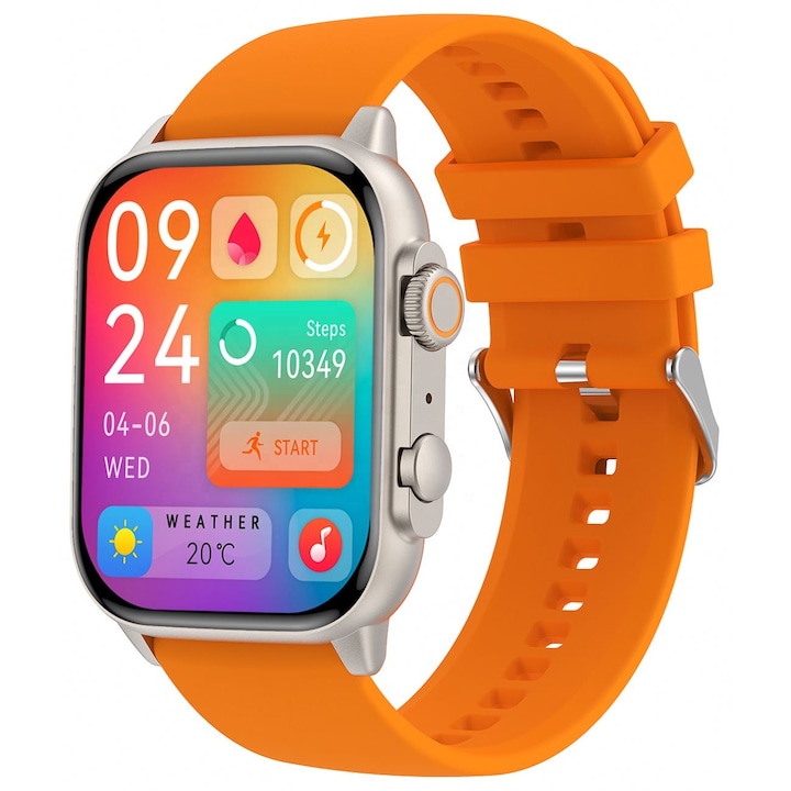 Смарт часовник idealSTORE TESSLA 11 Pro, AMOLED екран, Bluetooth разговор с високоговорител и микрофон, монитор за сън и спорт, NFC, AI Voice, оранжев цвят