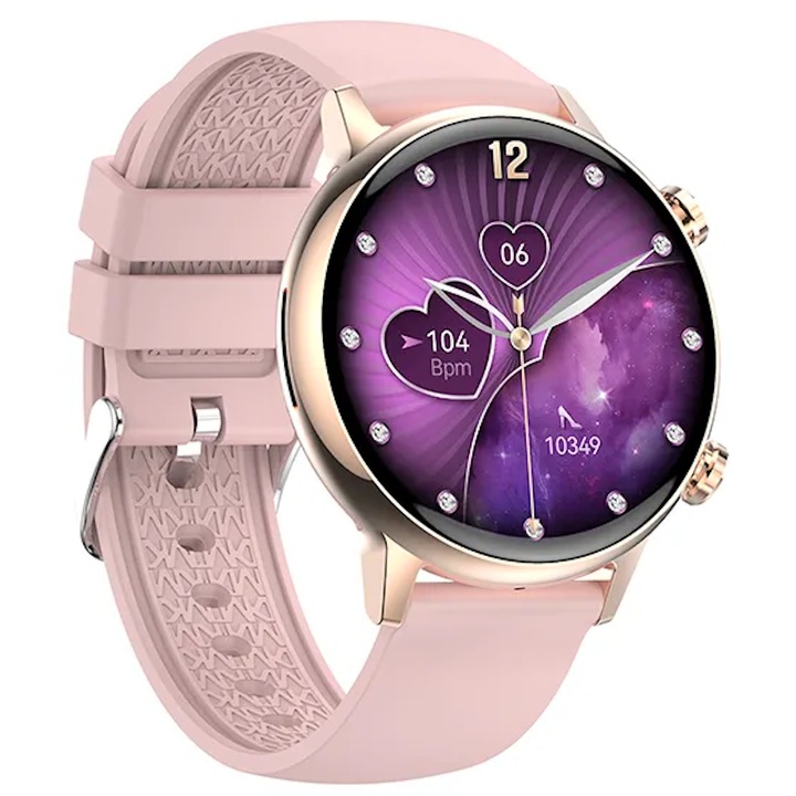 Смарт часовник, Live On Watch IdealStore, 1,1-инчов HD AMOLED екран, Bluetooth приемане на обаждания и съобщения, NFC, наблюдение на сърдечната честота и съня, Розов