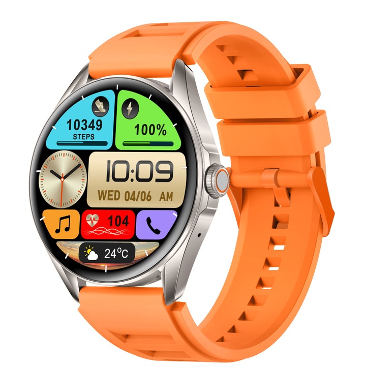 SmartWatch Delta Pro idealSTORE, 1 "43" AMOLED Touch Screen, Android/IOS, Loudspeaker, Bluetooth Call, Alarm, Weather, Voice Assistant, Fitness Tracker, Female Function, Heart Rate Monitoring, Blood Pressure, SpO2 Oximeter, Multi Sport, Orange