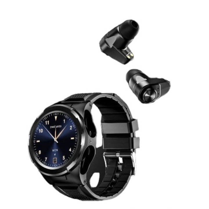 Смарт часовник с вградени Bluetooth слушалки, Smart Stuffs, унисекс модел, 1,28 инчов сензорен екран, има функции за обаждания и съобщения, наблюдение на здравето, стъпки и качество на съня, черен, размери 55 мм * 46 мм * 17 мм