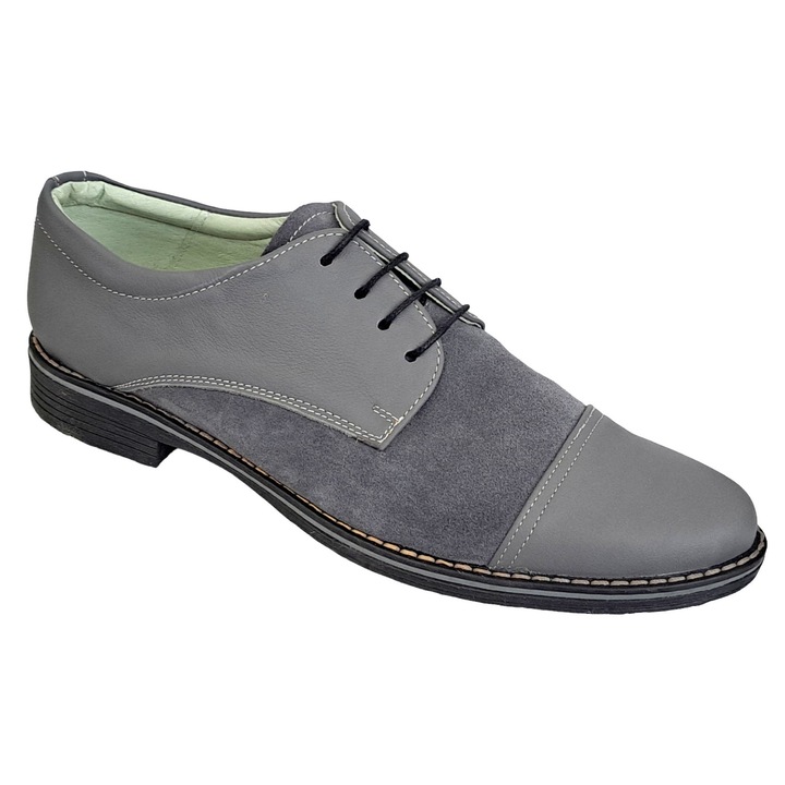 Pantofi barbati casual din piele naturala, culoare 858G, Gri