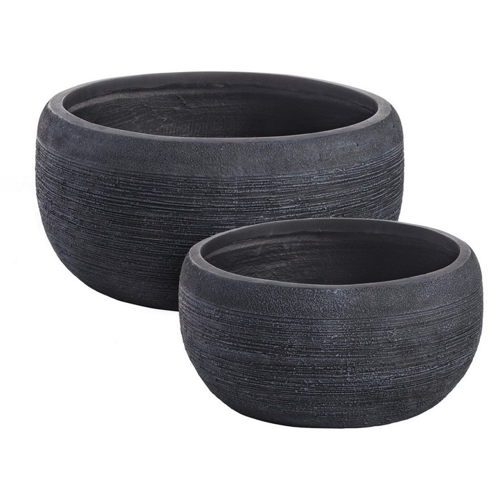 Set 2 ghivece flori fibra sticla neagra 42.5x21 cm, 53.5x25.5 cm