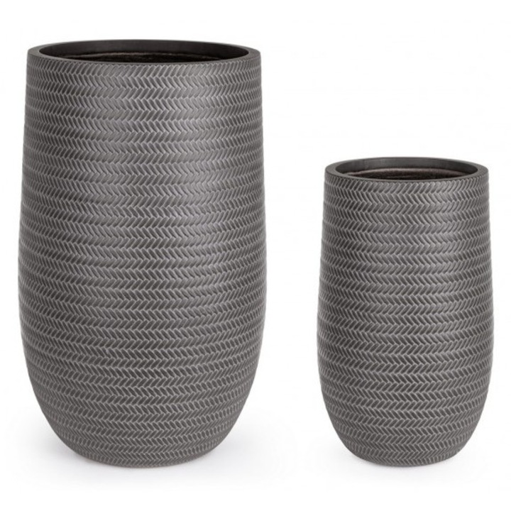 Set 2 ghivece flori fibra lut gri 34x55cm, 47x75 cm