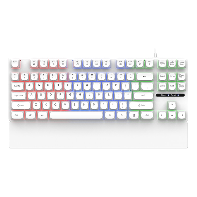 Геймърска клавиатура KINSI, RGB LED, подвижна опора за ръка, бяла - eMAG.bg