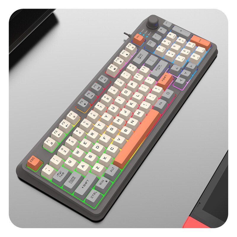 Геймърска клавиатура KINSI, независим бутон за сила на звука, RGB LED ...