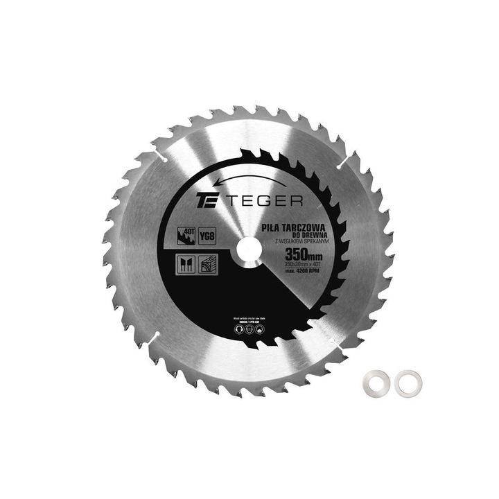 Disc taietor Teger, carbura, 350x30mm, 40T, pentru lemn, placaj, MDF