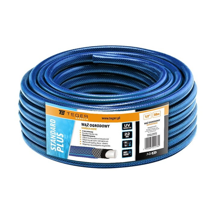 Градински маркуч, Teger, STANDARD PLUS, 4 слоя, UV устойчив, 1/2"x50m