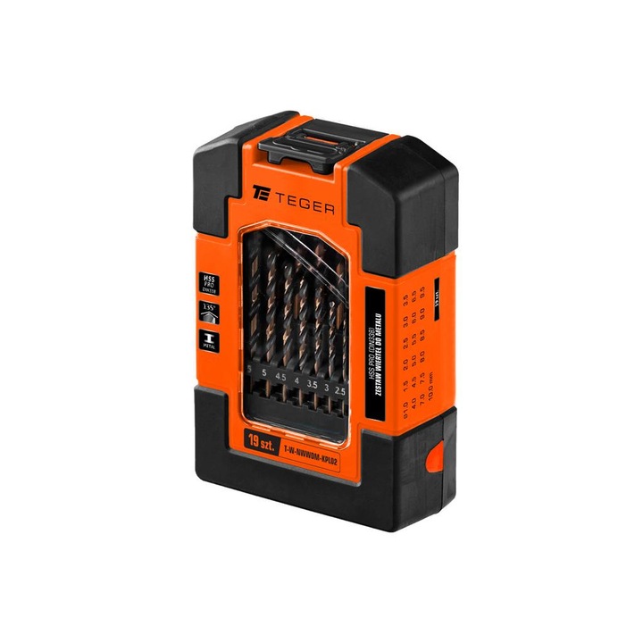 Set 19 burghie metal HSS PRO, Teger, rezistenta ridicata, 1-10mm