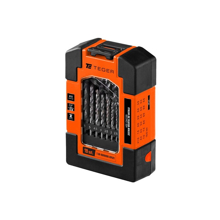 Set 19 burghie HSS pentru metal, Teger, dimensiuni 1.0-10.0mm, rezistente la temperaturi extreme