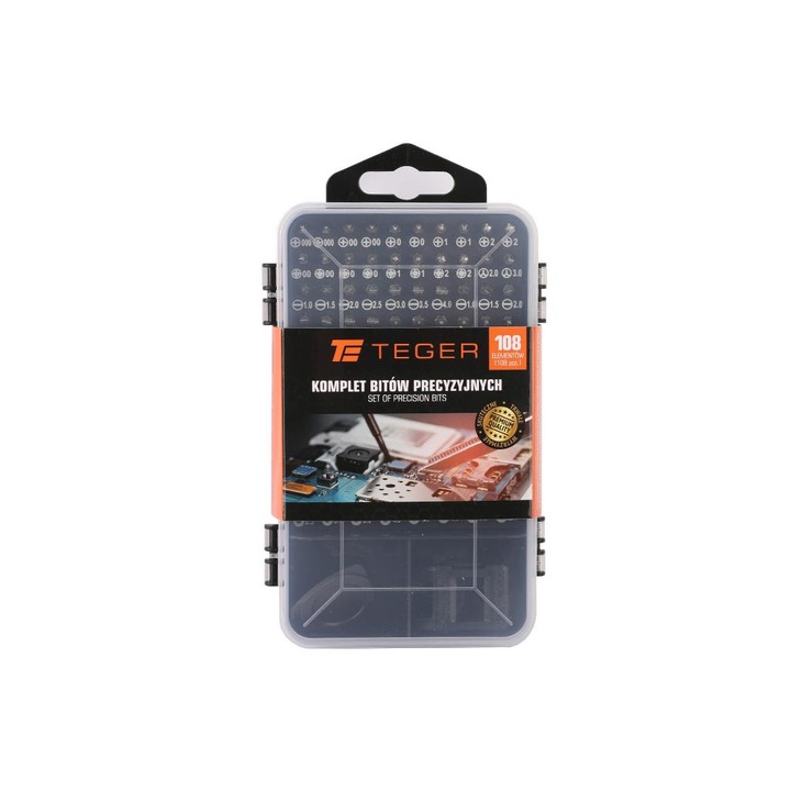 Set de biti de precizie 108 piese, Teger, pentru electronica, din otel CrV, cu accesorii