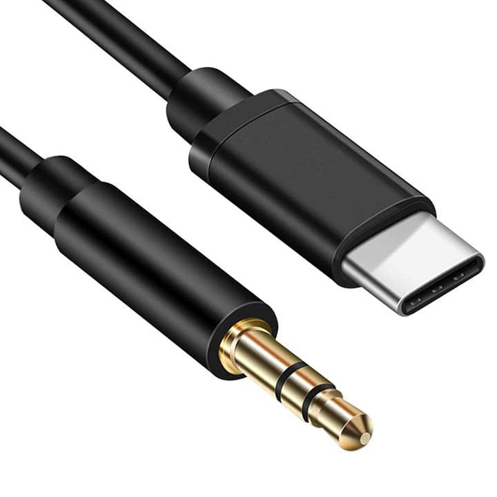 Cablu Audio Auxiliar, Tip C la Jack 3.5 mm, 1 m, SONORH®, Negru