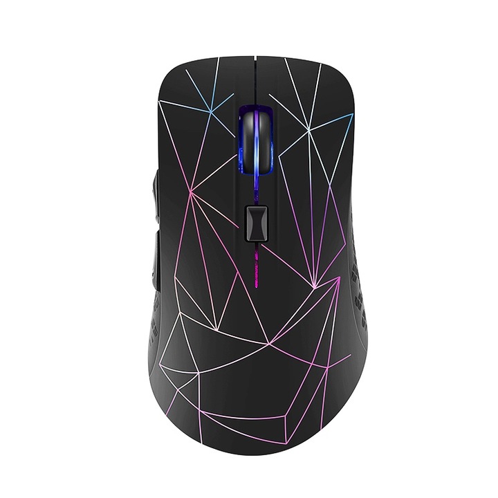 Mouse gaming wireless KINSI, Bluetooth, 2.4Ghz, Conexiune dubla, 1600 DPI reglabil, RGB LED, Negru