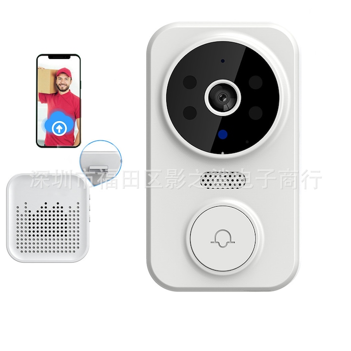 Intelligens videócsengő M8 luxedenar®, tuya alkalmazás, hanginterkom, vezeték nélküli kapcsolat, HD videócsengő, gyors telepítés, éjszakai infravörös látás, iOS és android kompatibilitás, vezeték nélküli biztonsági kamera, fehér szín