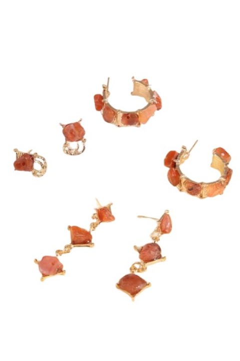 Set 3 perechi de cercei, aliaj de cupru, auriu, 1x1.5 cm, 2.7 cm, 1.3x4.6 cm